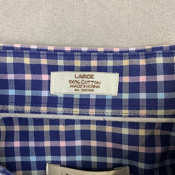 Peter Millar Mens Shirt Large Blue Check Button Up Long Sleeve Nanoluxe Pink - Picture 3 of 8
